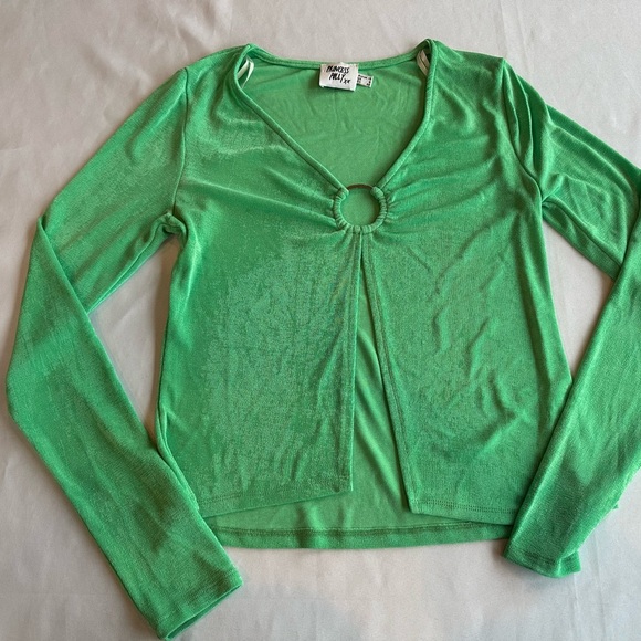 Princess Polly Green Sweater Blouse with Ring Detail Size 8 - Picture 7 of 7